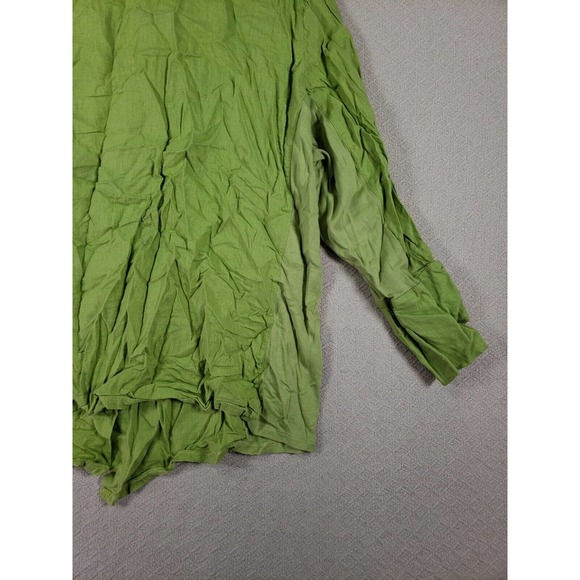 Linen Blend Shirt Womens 2X Green Roll Tab Sleeve Flap Pockets Button-Up - Picture 11 of 13